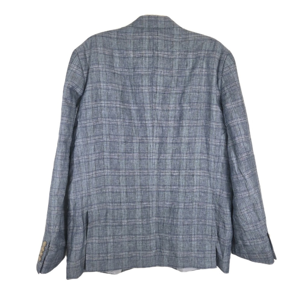 Joseph Abboud Mens XL 100% Linen Blazer Blue Plaid Sport Coat Lightweight - Picture 6 of 12